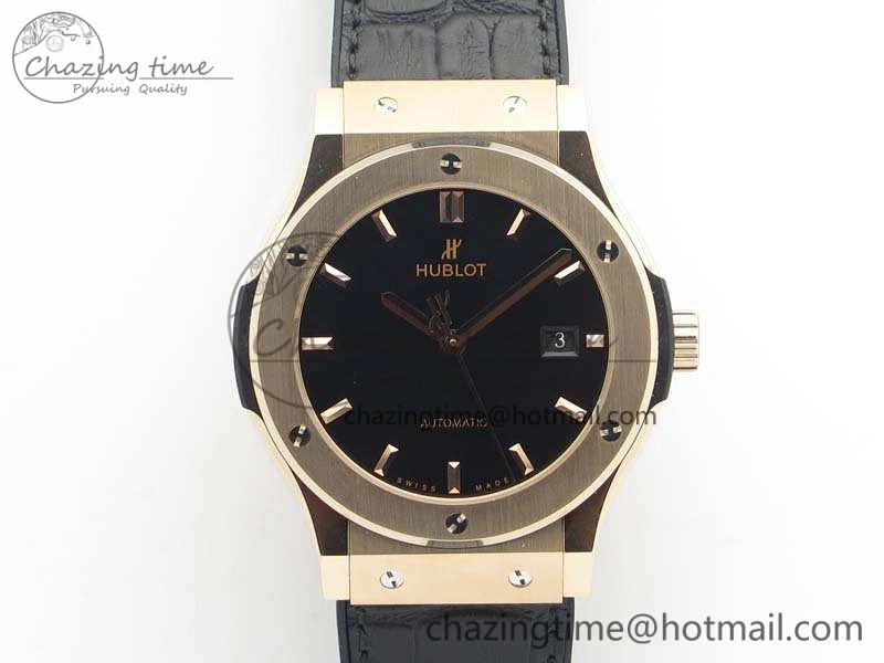 Classic Fusion 42mm RG JJF 1:1 Best Edition Black Dial On Gummy Strap A2892