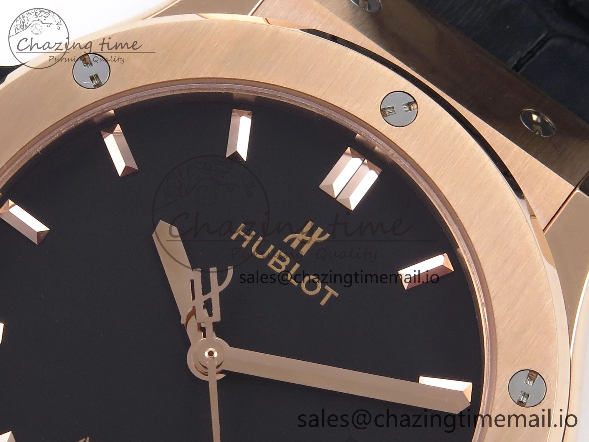 Classic Fusion 42mm RG JJF 1:1 Best Edition Black Dial on Black Gummy Leather Strap