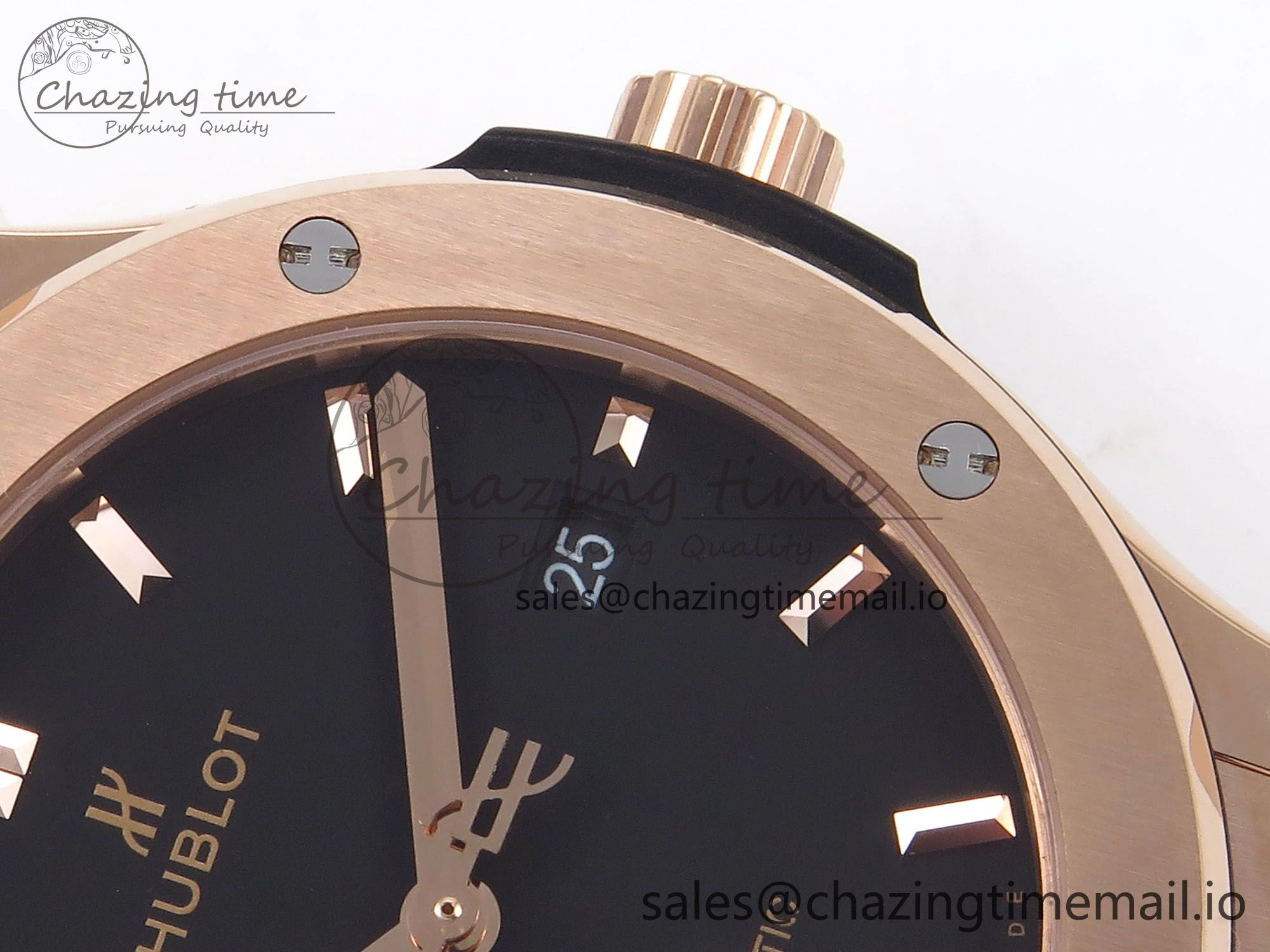Classic Fusion 42mm RG JJF 1:1 Best Edition Black Dial on Black Gummy Leather Strap