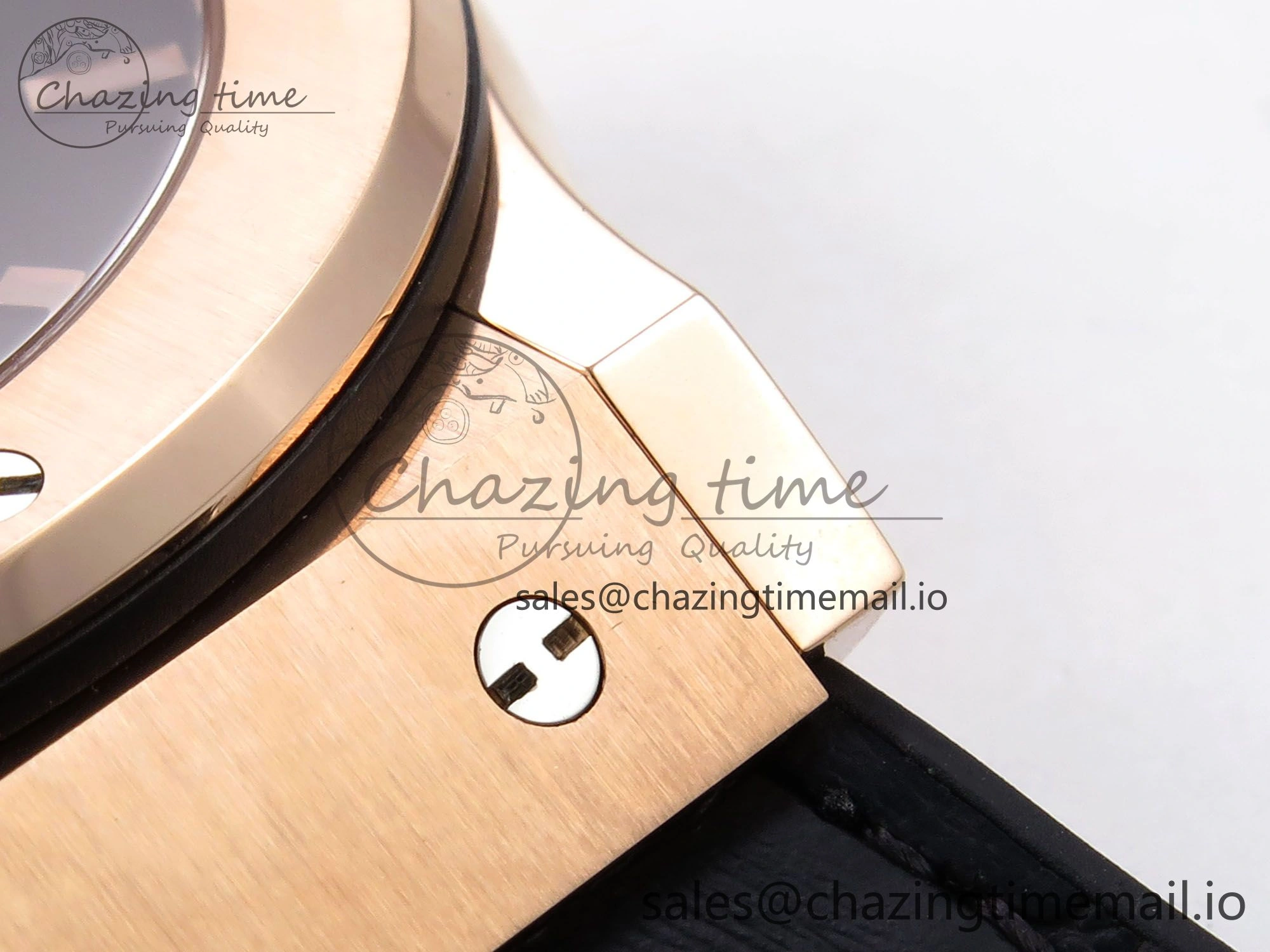 Classic Fusion 42mm RG JJF 1:1 Best Edition Black Dial on Black Gummy Leather Strap