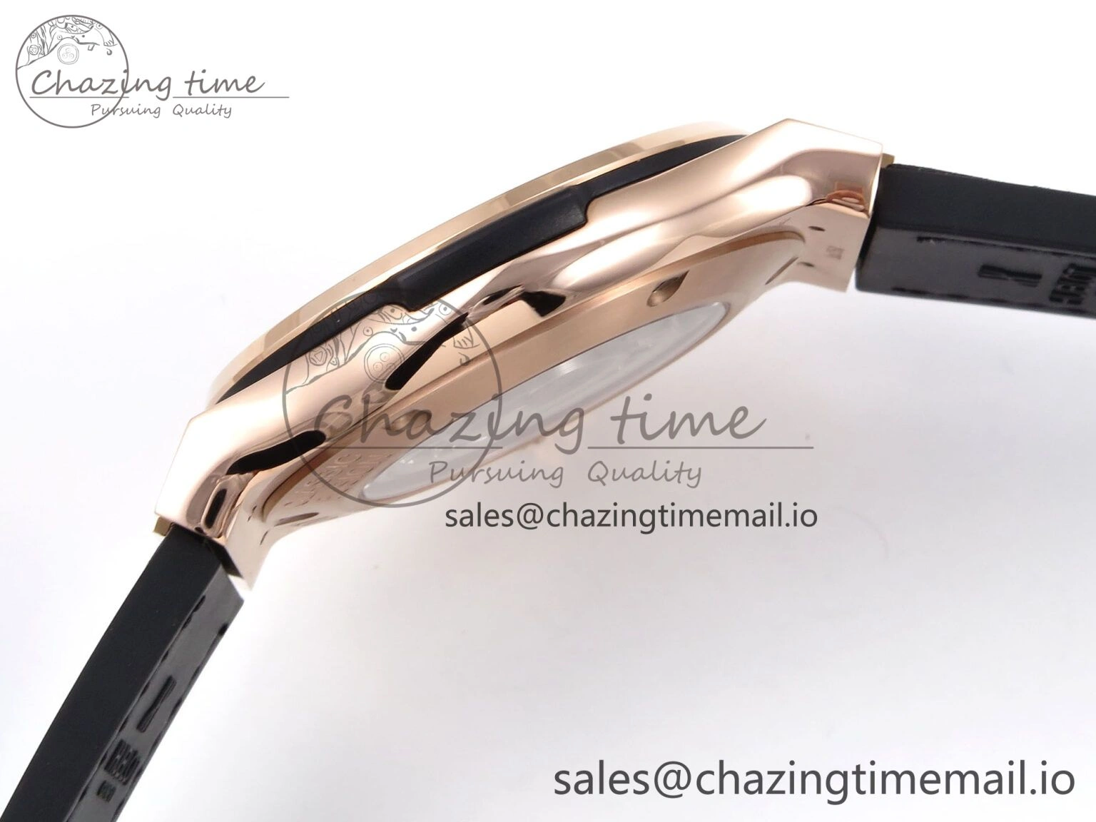 Classic Fusion 42mm RG JJF 1:1 Best Edition Black Dial on Black Gummy Leather Strap