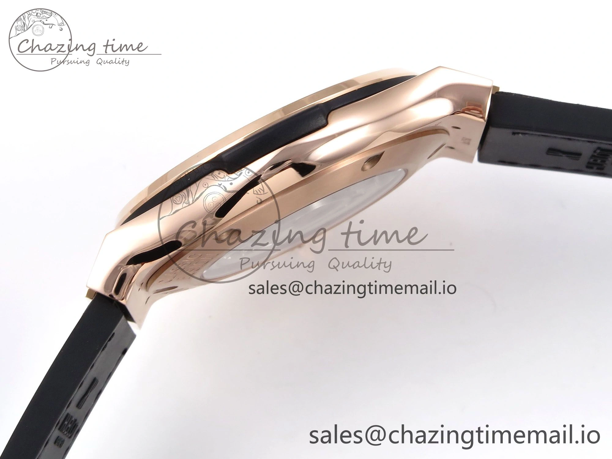 Classic Fusion 42mm RG JJF 1:1 Best Edition Black Dial on Black Gummy Leather Strap