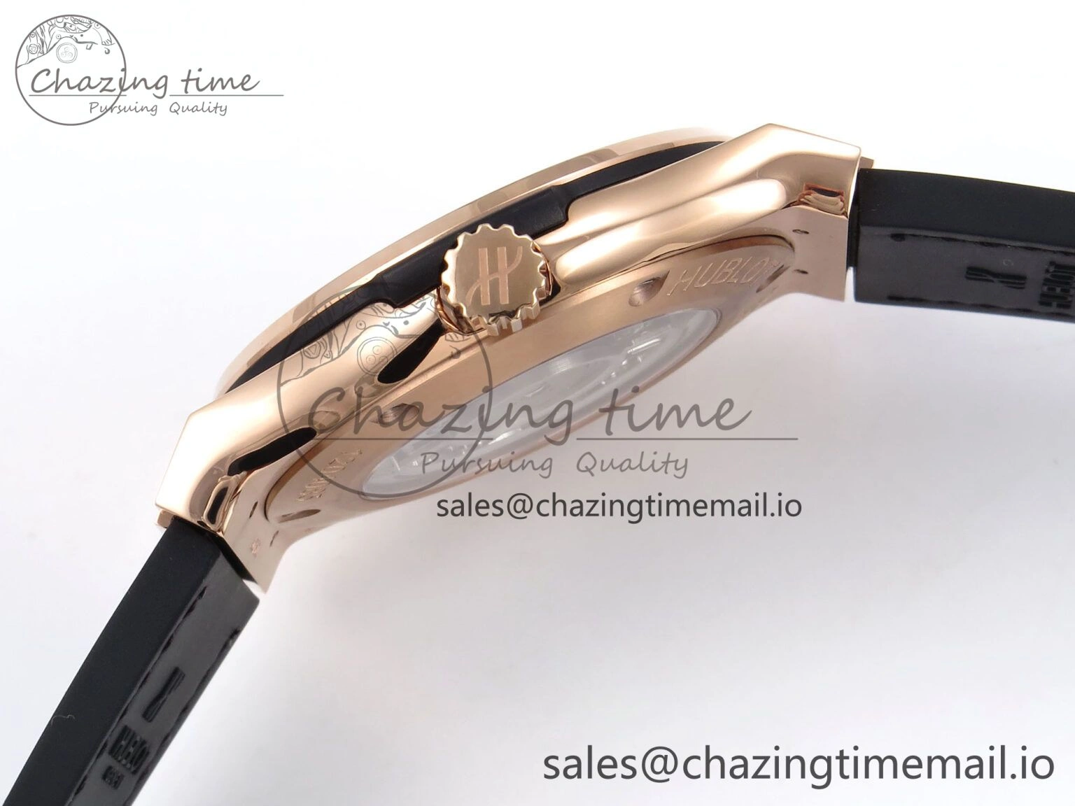 Classic Fusion 42mm RG JJF 1:1 Best Edition Black Dial on Black Gummy Leather Strap