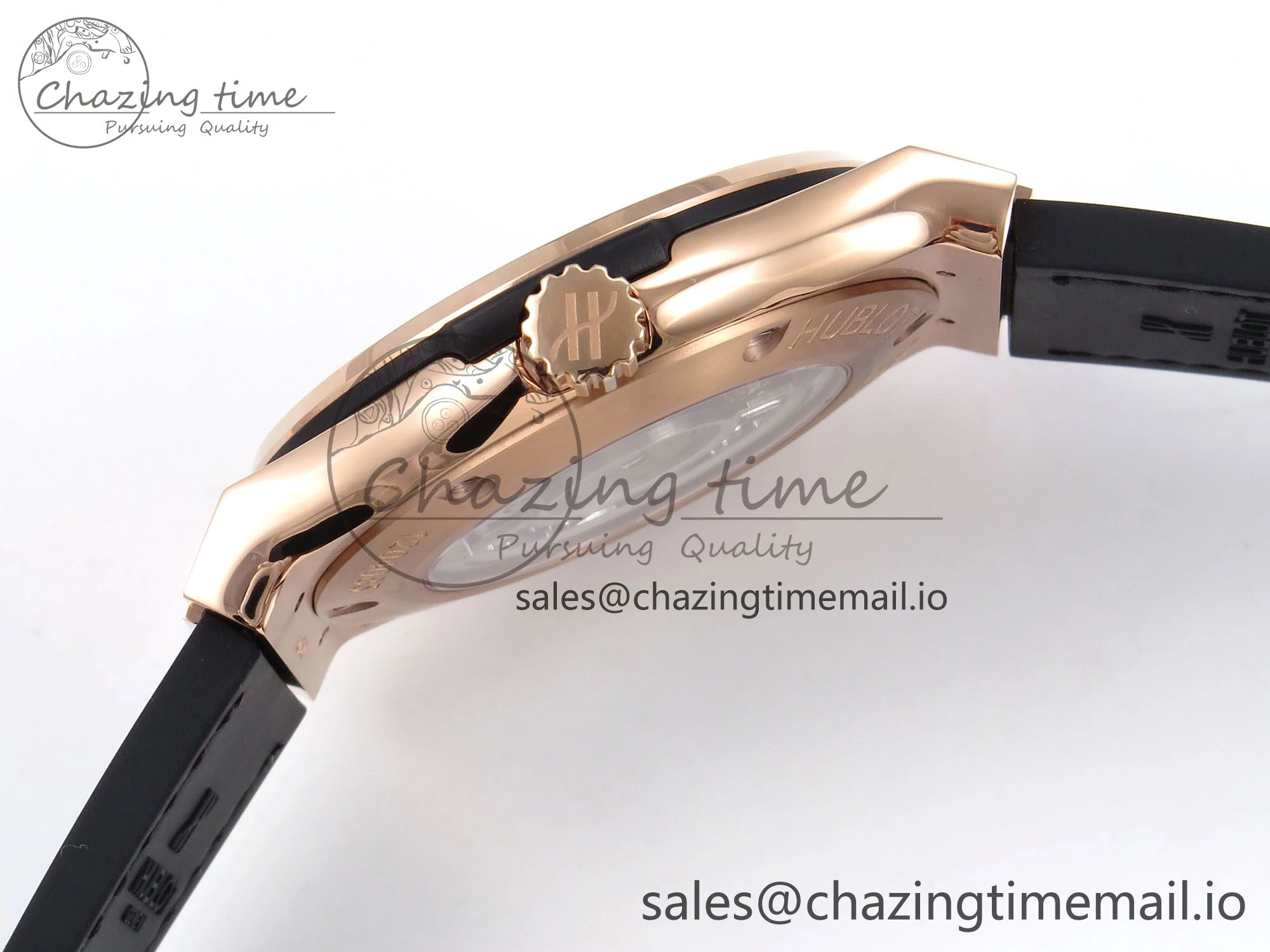 Classic Fusion 42mm RG JJF 1:1 Best Edition Black Dial on Black Gummy Leather Strap