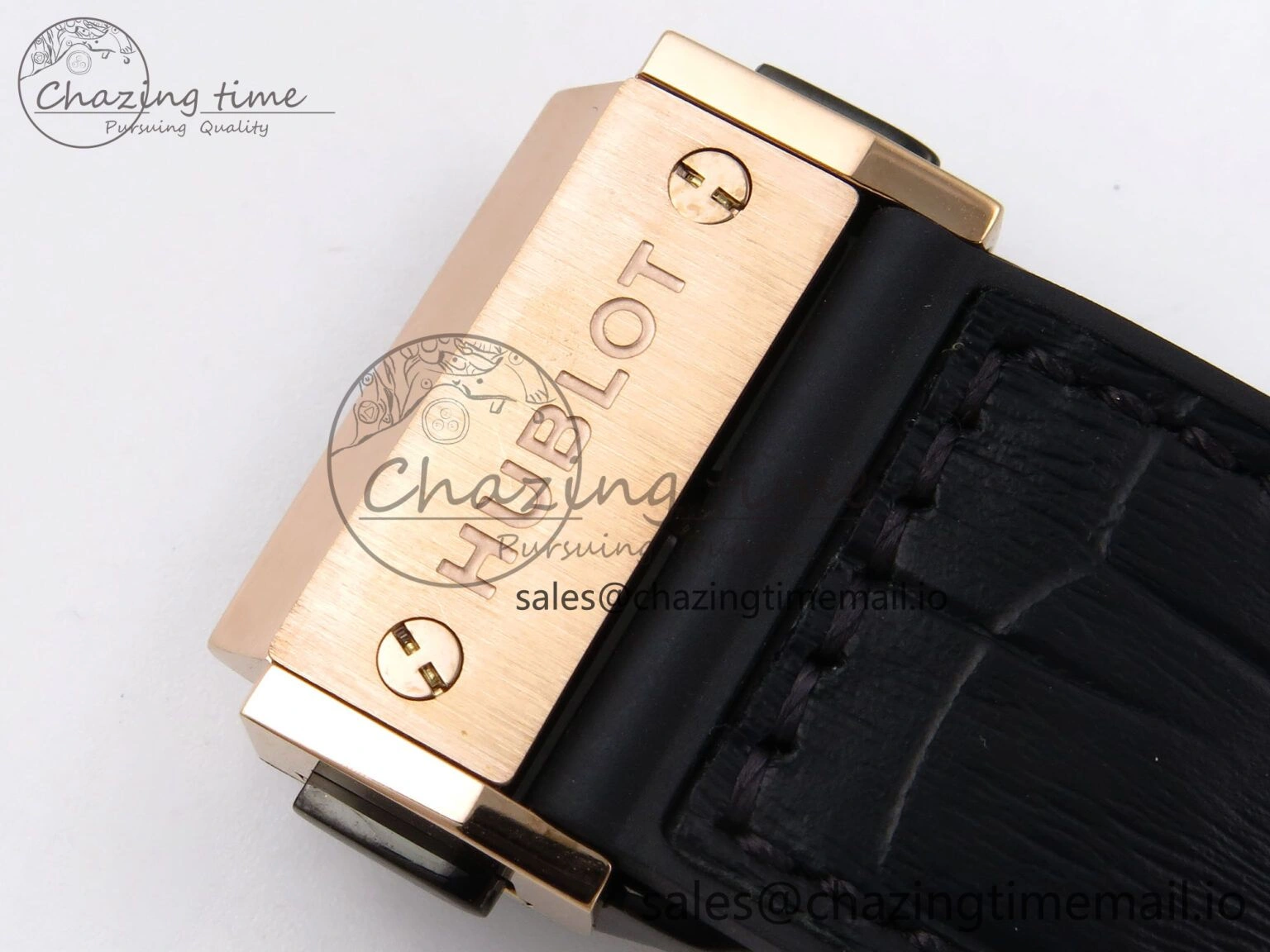 Classic Fusion 42mm RG JJF 1:1 Best Edition Black Dial on Black Gummy Leather Strap