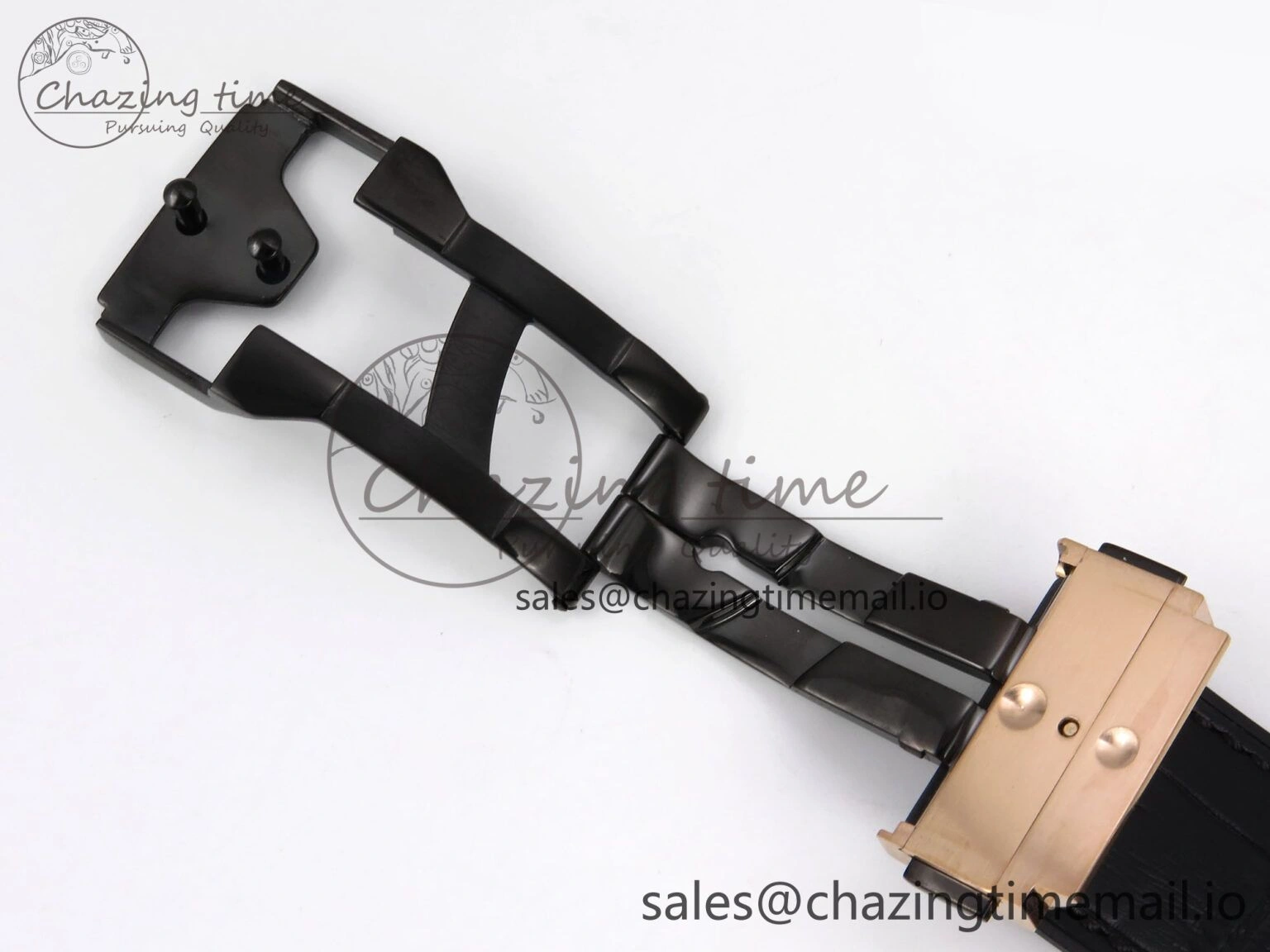 Classic Fusion 42mm RG JJF 1:1 Best Edition Black Dial on Black Gummy Leather Strap