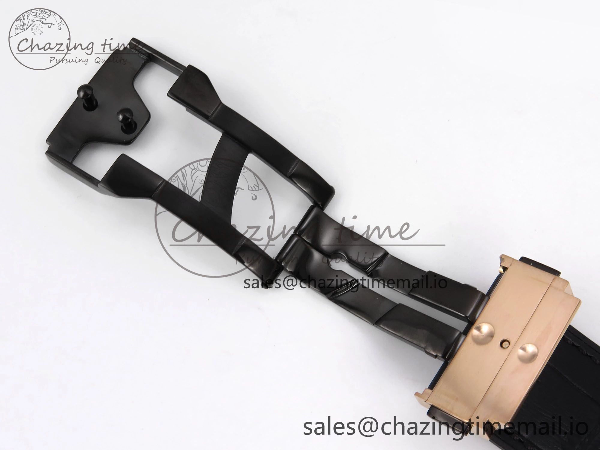 Classic Fusion 42mm RG JJF 1:1 Best Edition Black Dial on Black Gummy Leather Strap