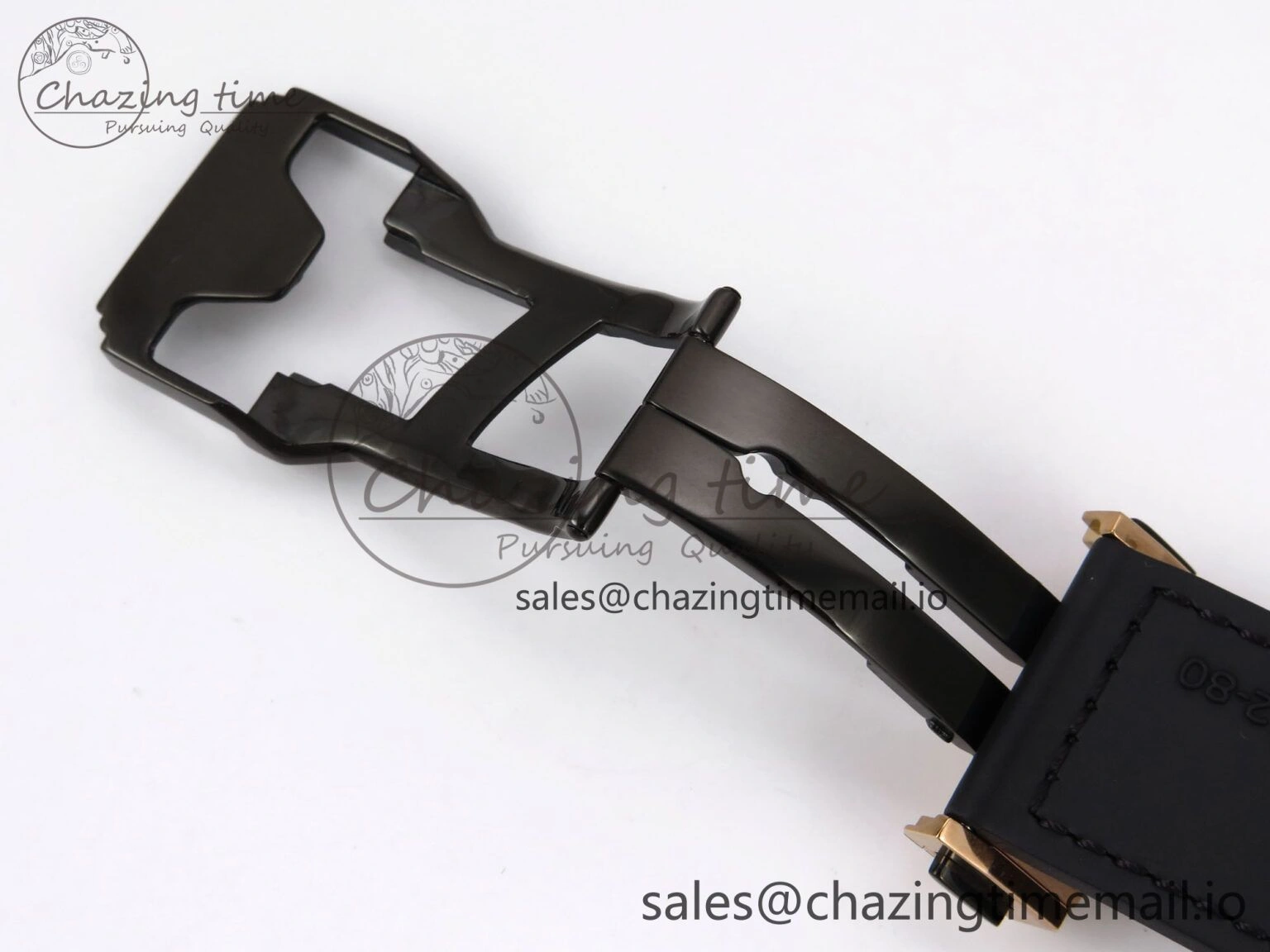 Classic Fusion 42mm RG JJF 1:1 Best Edition Black Dial on Black Gummy Leather Strap