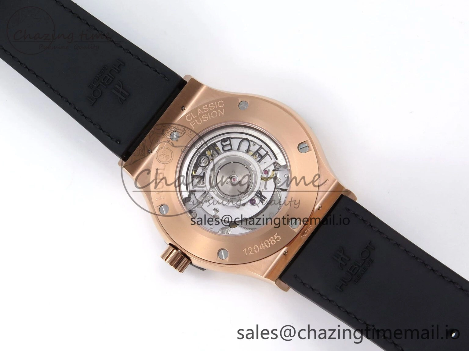 Classic Fusion 42mm RG JJF 1:1 Best Edition Black Dial on Black Gummy Leather Strap