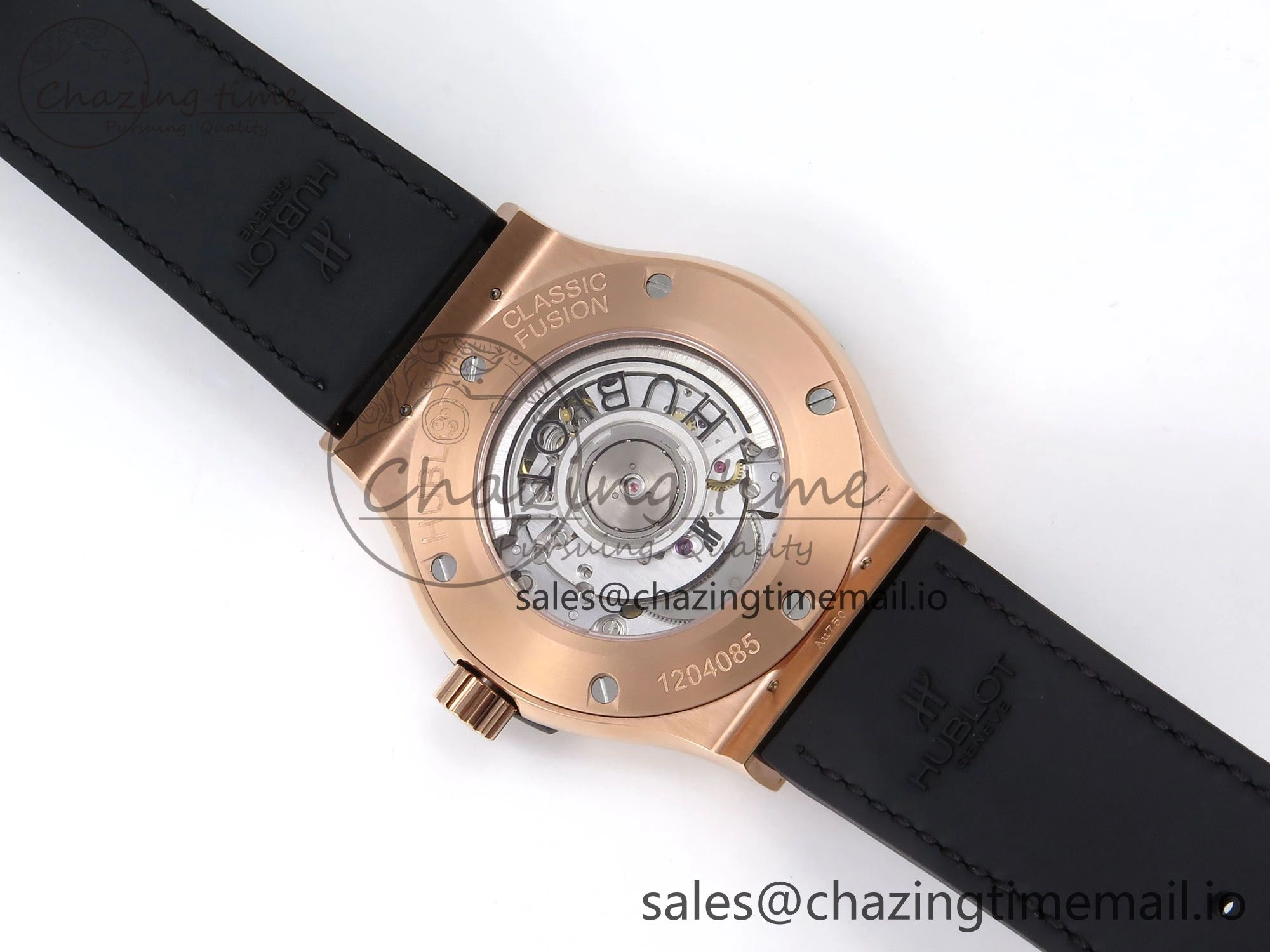 Classic Fusion 42mm RG JJF 1:1 Best Edition Black Dial on Black Gummy Leather Strap