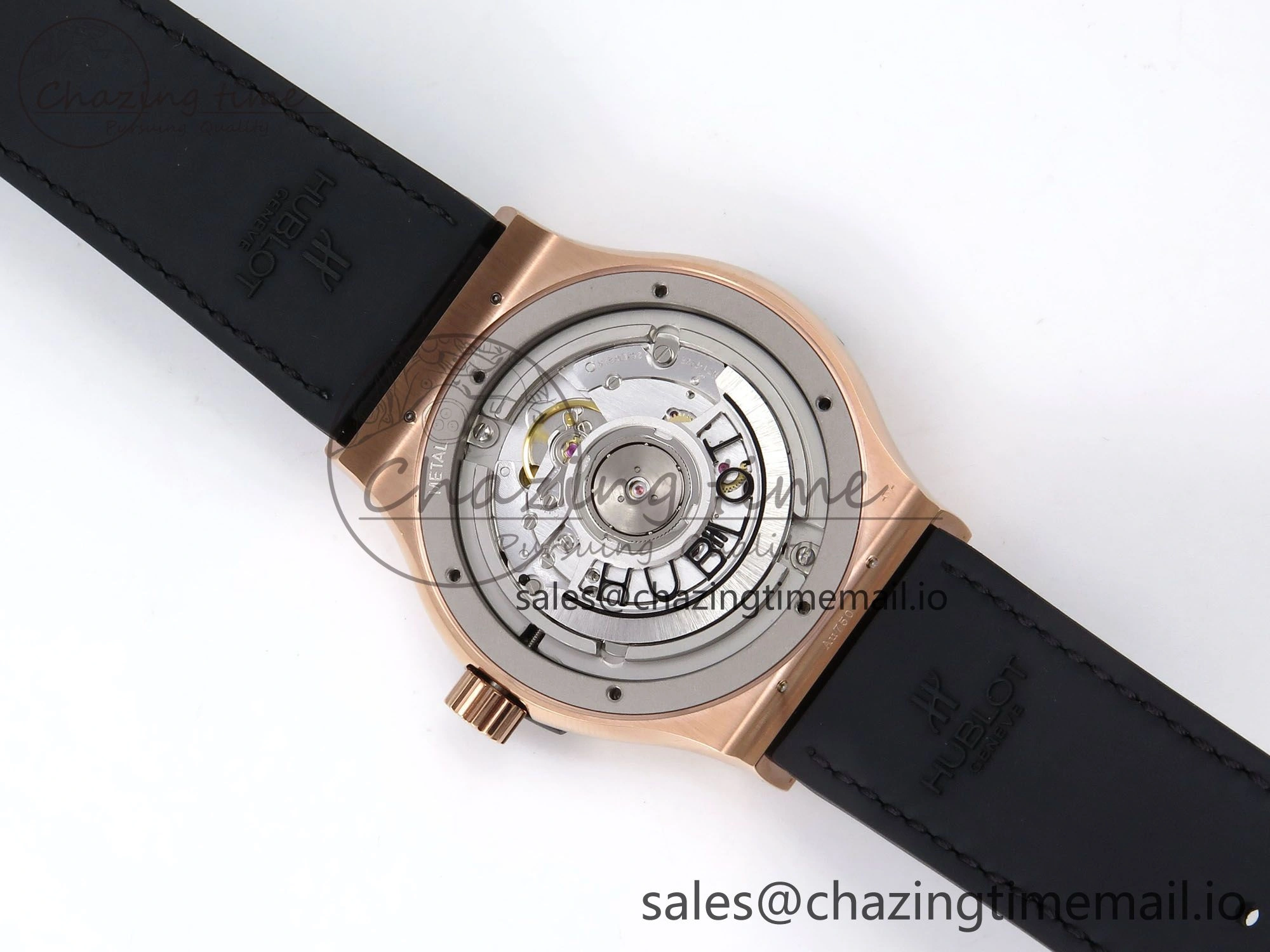 Classic Fusion 42mm RG JJF 1:1 Best Edition Black Dial on Black Gummy Leather Strap