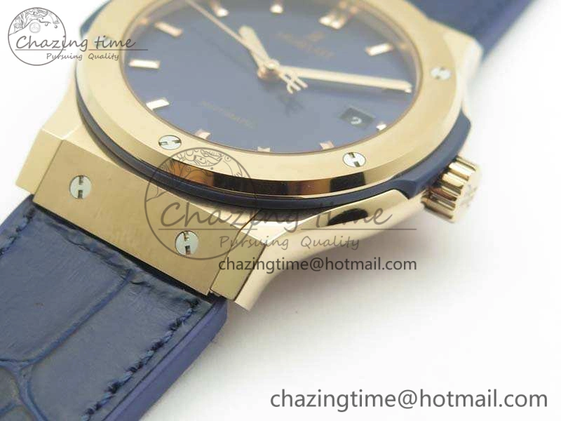 Classic Fusion 42mm RG JJF 1:1 Best Edition Blue Dial On Gummy Strap A2892