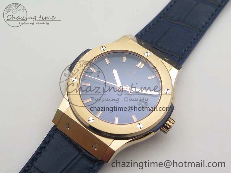 Classic Fusion 42mm RG JJF 1:1 Best Edition Blue Dial On Gummy Strap A2892