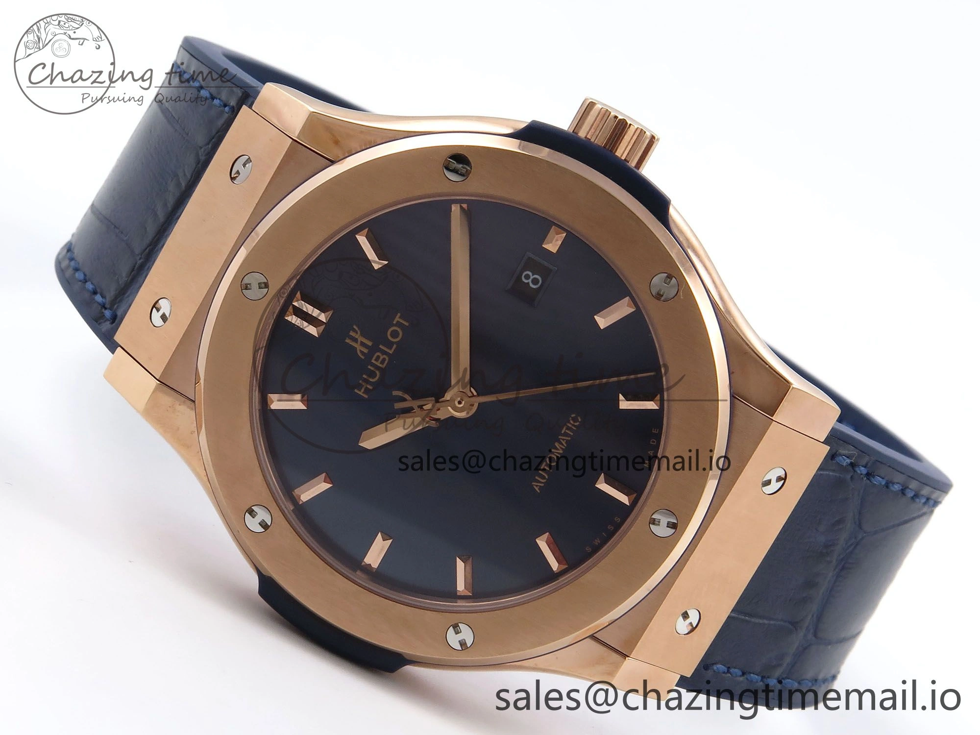 Classic Fusion 42mm RG JJF 1:1 Best Edition Blue Dial on Blue Gummy Leather Strap