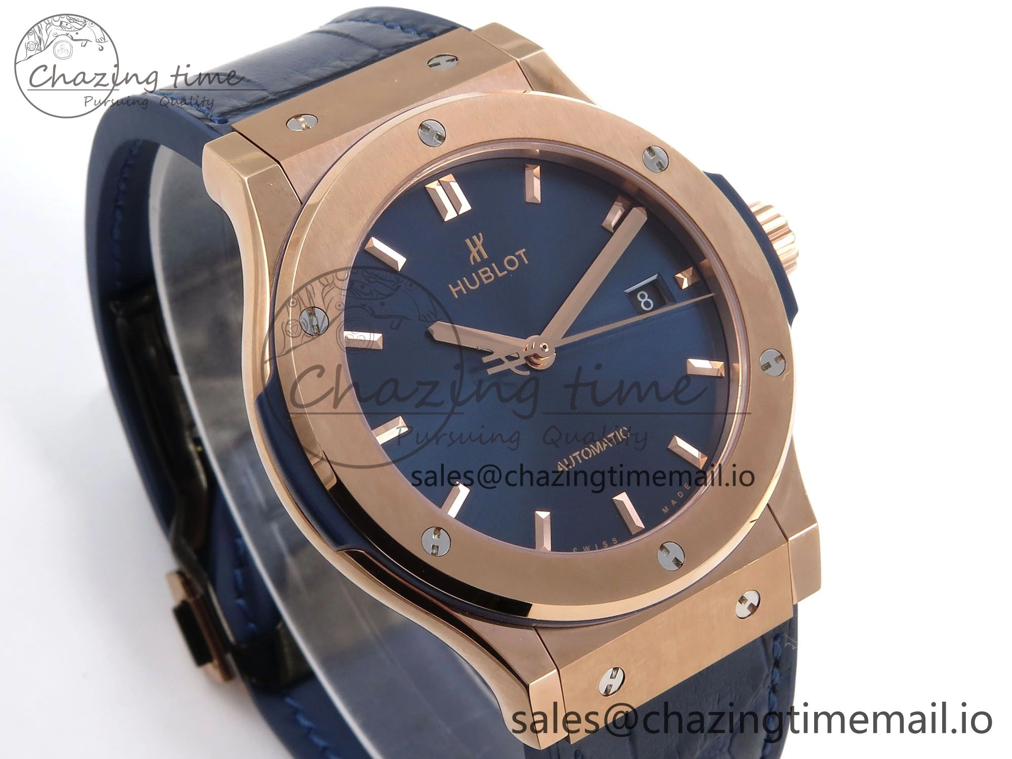 Classic Fusion 42mm RG JJF 1:1 Best Edition Blue Dial on Blue Gummy Leather Strap