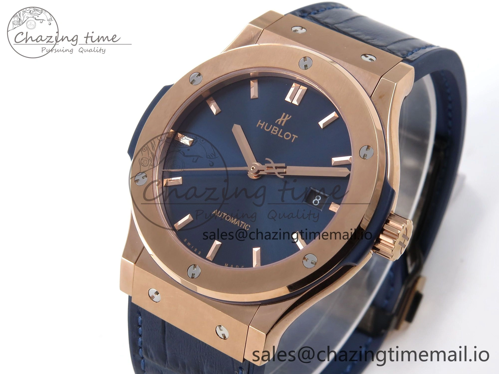 Classic Fusion 42mm RG JJF 1:1 Best Edition Blue Dial on Blue Gummy Leather Strap