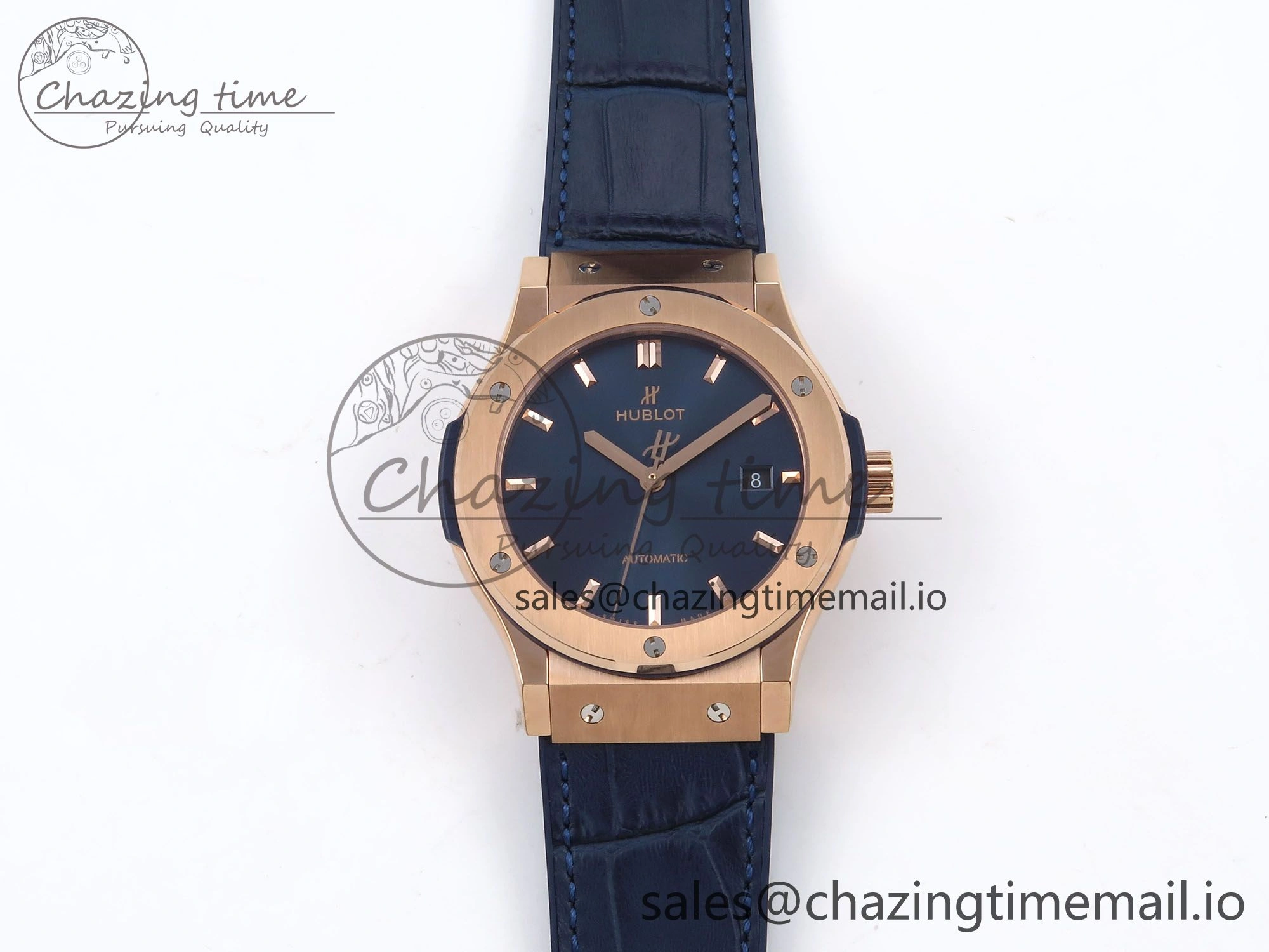 Classic Fusion 42mm RG JJF 1:1 Best Edition Blue Dial on Blue Gummy Leather Strap