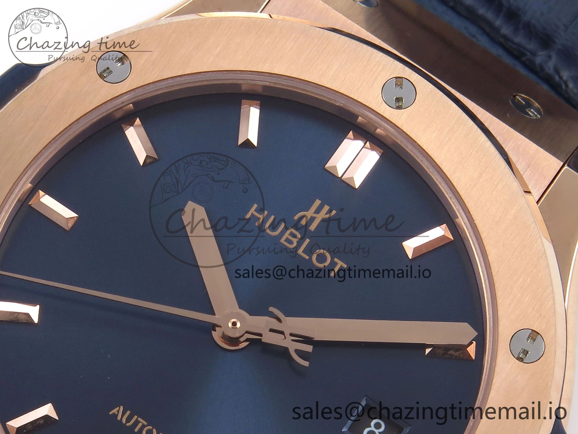 Classic Fusion 42mm RG JJF 1:1 Best Edition Blue Dial on Blue Gummy Leather Strap