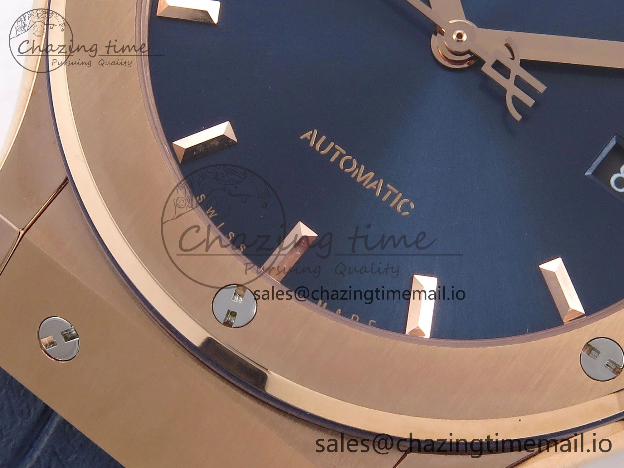 Classic Fusion 42mm RG JJF 1:1 Best Edition Blue Dial on Blue Gummy Leather Strap