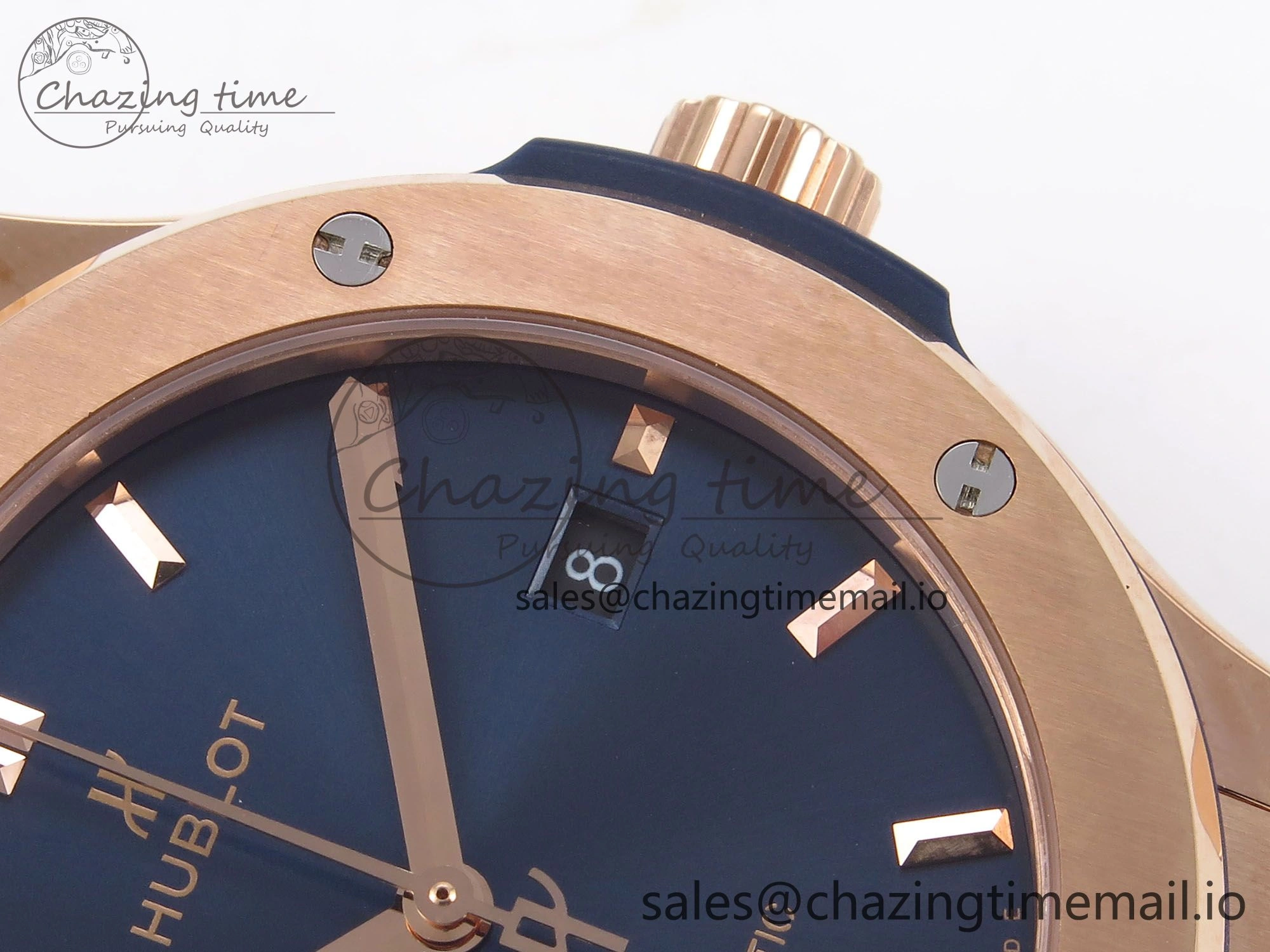Classic Fusion 42mm RG JJF 1:1 Best Edition Blue Dial on Blue Gummy Leather Strap