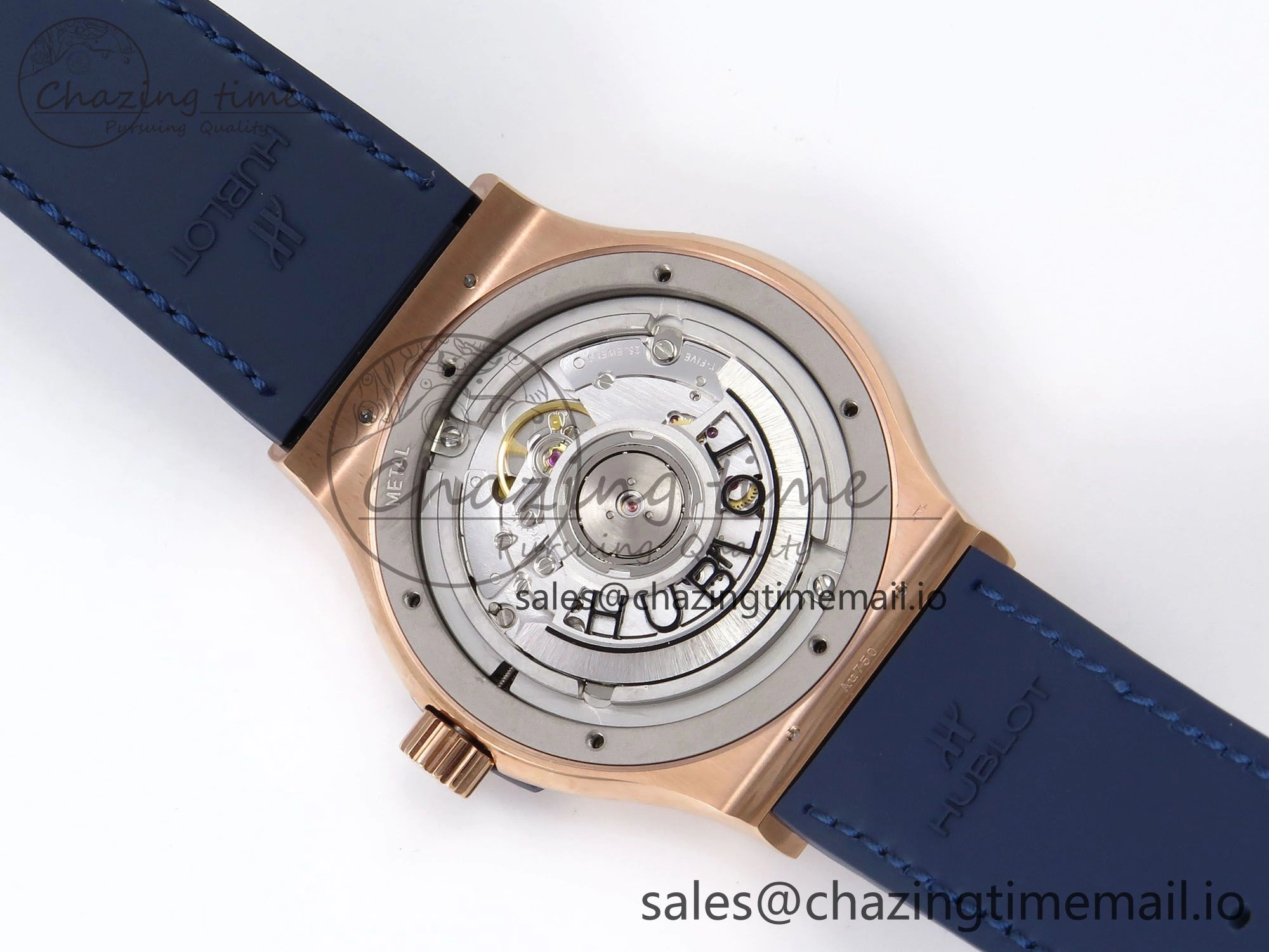 Classic Fusion 42mm RG JJF 1:1 Best Edition Blue Dial on Blue Gummy Leather Strap