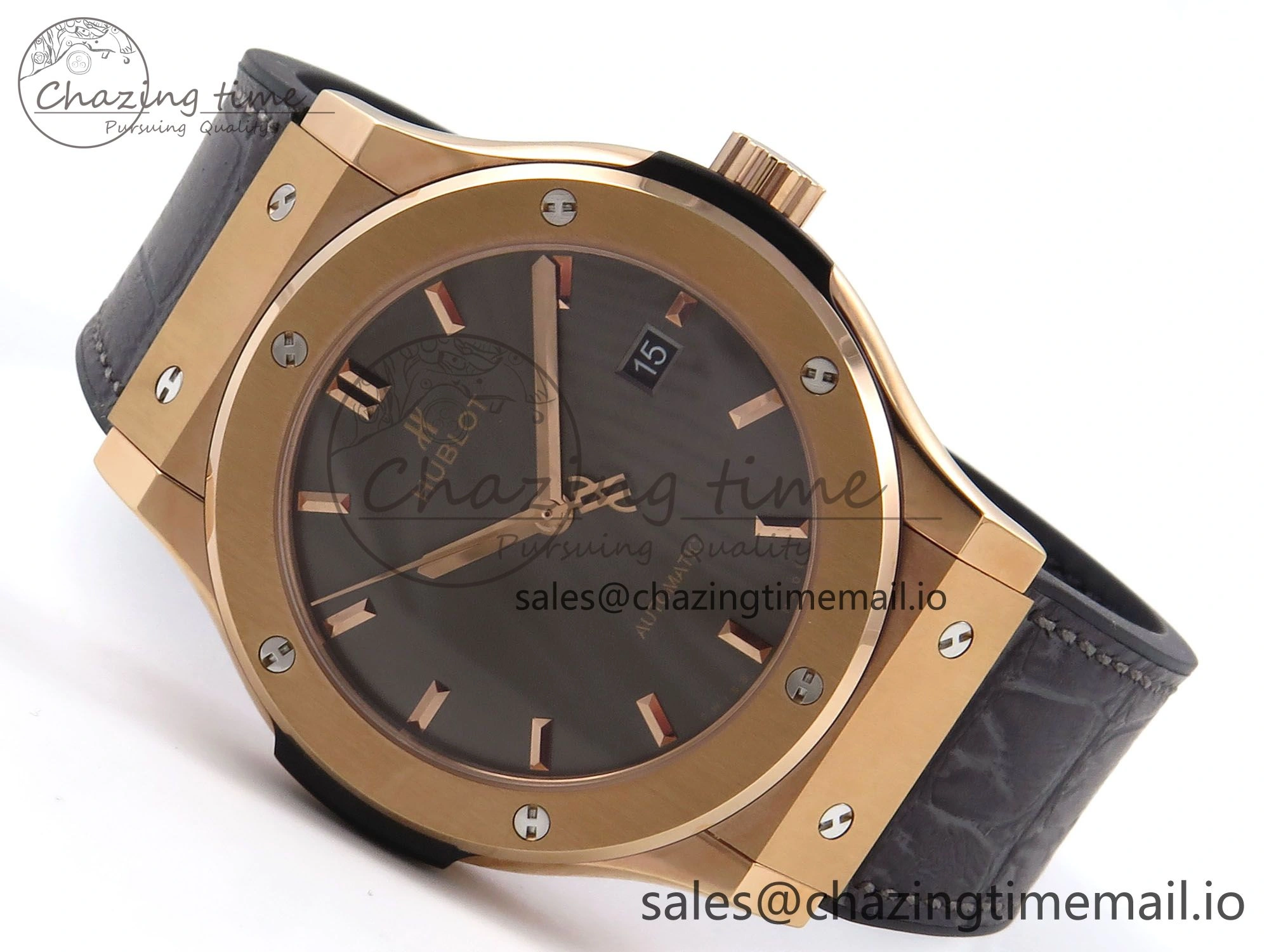 Classic Fusion 42mm RG JJF 1:1 Best Edition Gray Dial on Black Gummy Leather Strap