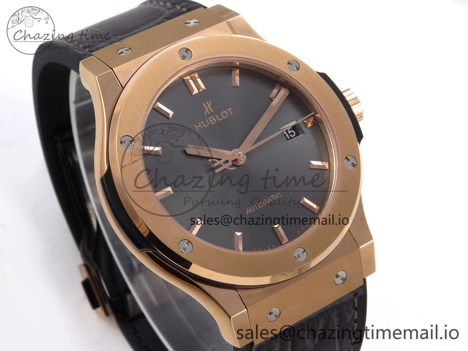 Classic Fusion 42mm RG JJF 1:1 Best Edition Gray Dial on Black Gummy Leather Strap