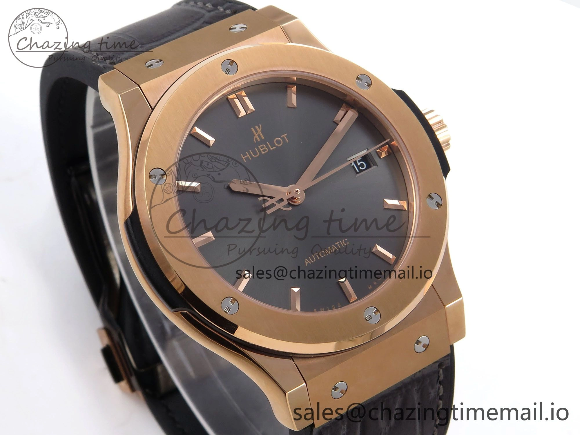 Classic Fusion 42mm RG JJF 1:1 Best Edition Gray Dial on Black Gummy Leather Strap