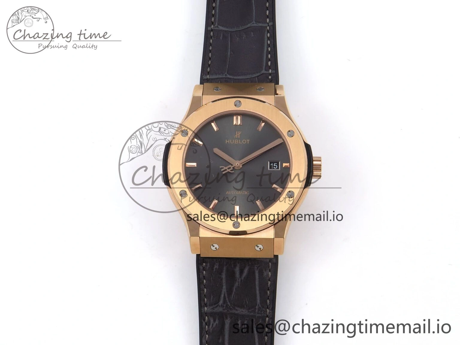 Classic Fusion 42mm RG JJF 1:1 Best Edition Gray Dial on Black Gummy Leather Strap