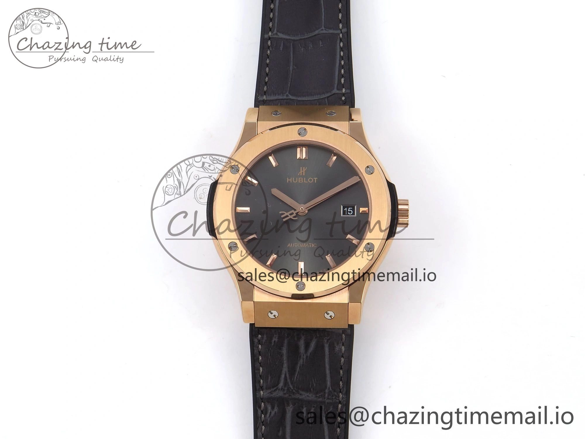 Classic Fusion 42mm RG JJF 1:1 Best Edition Gray Dial on Black Gummy Leather Strap