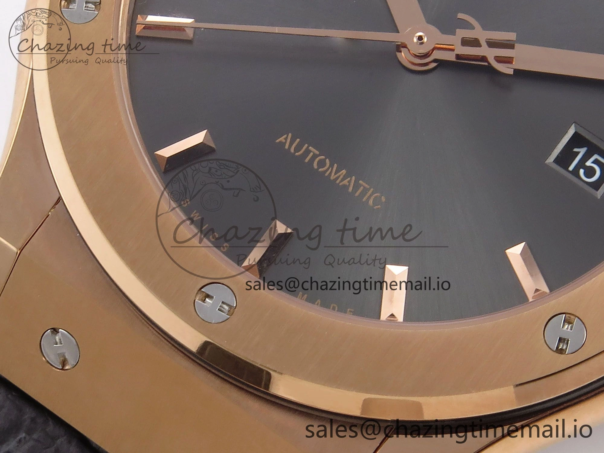 Classic Fusion 42mm RG JJF 1:1 Best Edition Gray Dial on Black Gummy Leather Strap
