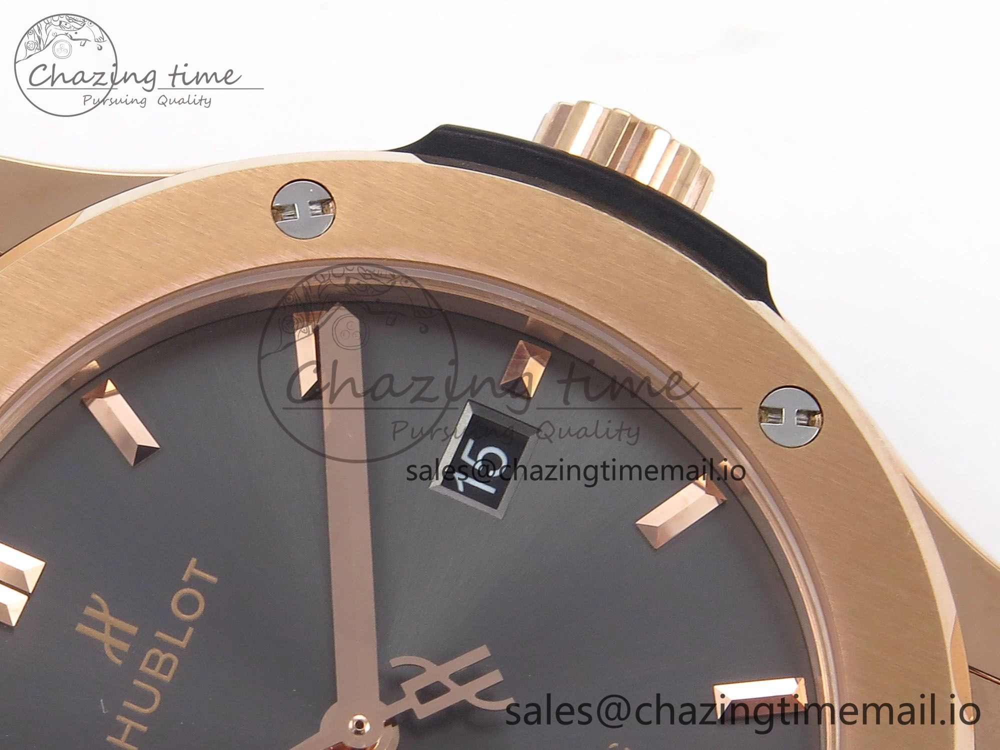 Classic Fusion 42mm RG JJF 1:1 Best Edition Gray Dial on Black Gummy Leather Strap