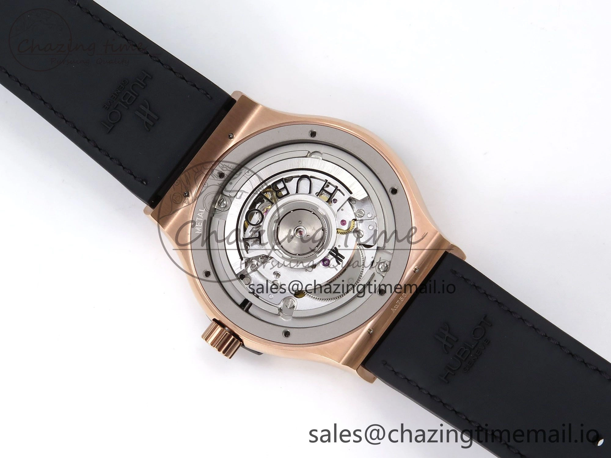 Classic Fusion 42mm RG JJF 1:1 Best Edition White Dial on Black Gummy Leather Strap