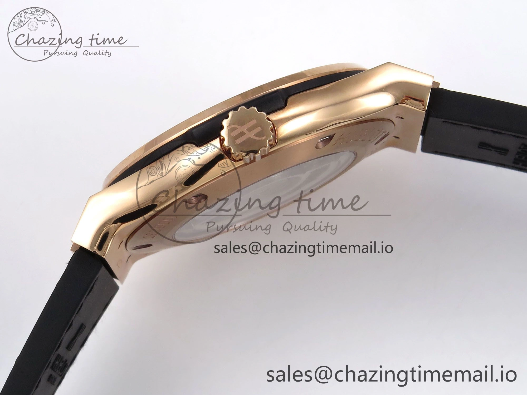 Classic Fusion 42mm RG JJF 1:1 Best Edition White Dial on Black Gummy Leather Strap