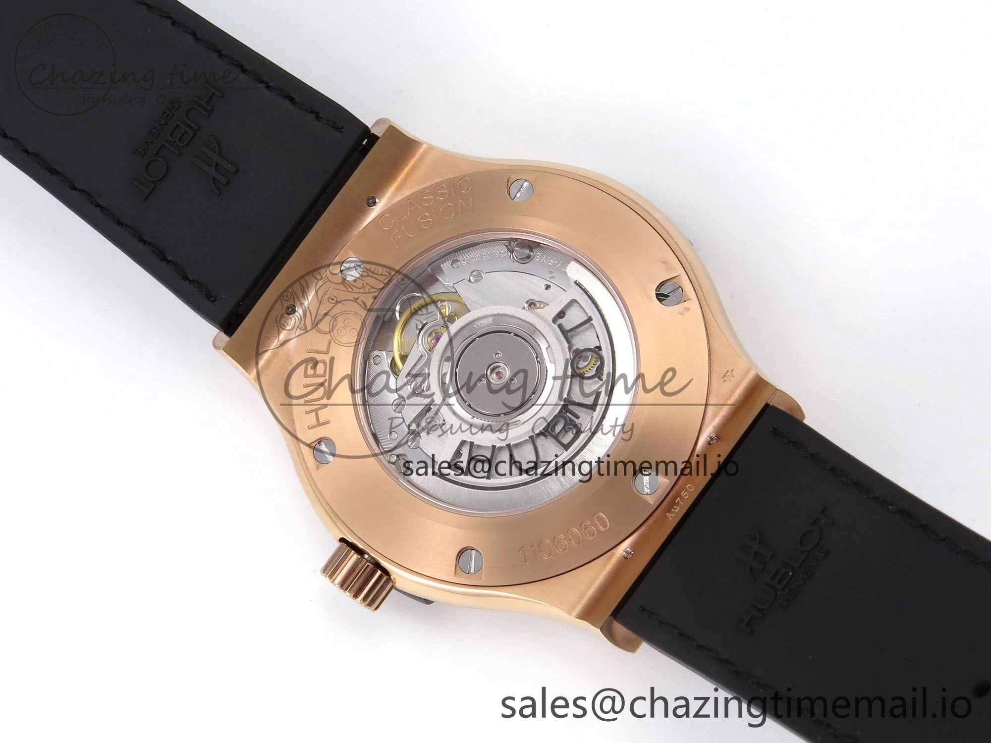 Classic Fusion 42mm RG JJF 1:1 Best Edition White Dial on Black Gummy Leather Strap