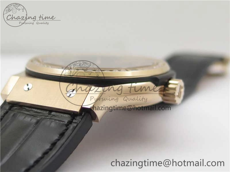 Classic Fusion 42mm RG Paved Diamonds Bezel B50F Black Dial On Gummy Strap A2892