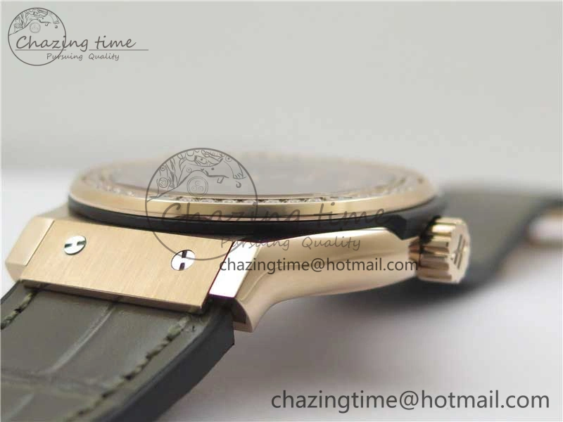 Classic Fusion 42mm RG Paved Diamonds Bezel B50F Gray Dial On Gummy Strap A2892