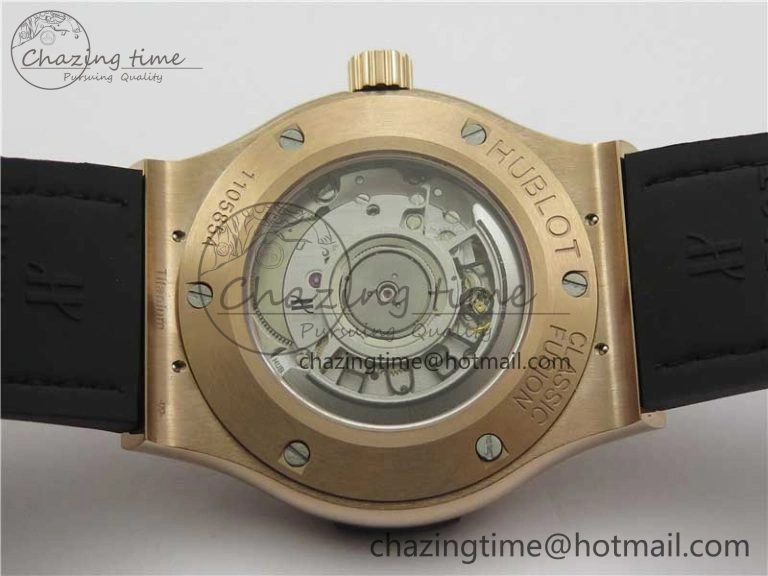 Classic Fusion 42mm RG Paved Diamonds Bezel B50F Gray Dial On Gummy Strap A2892