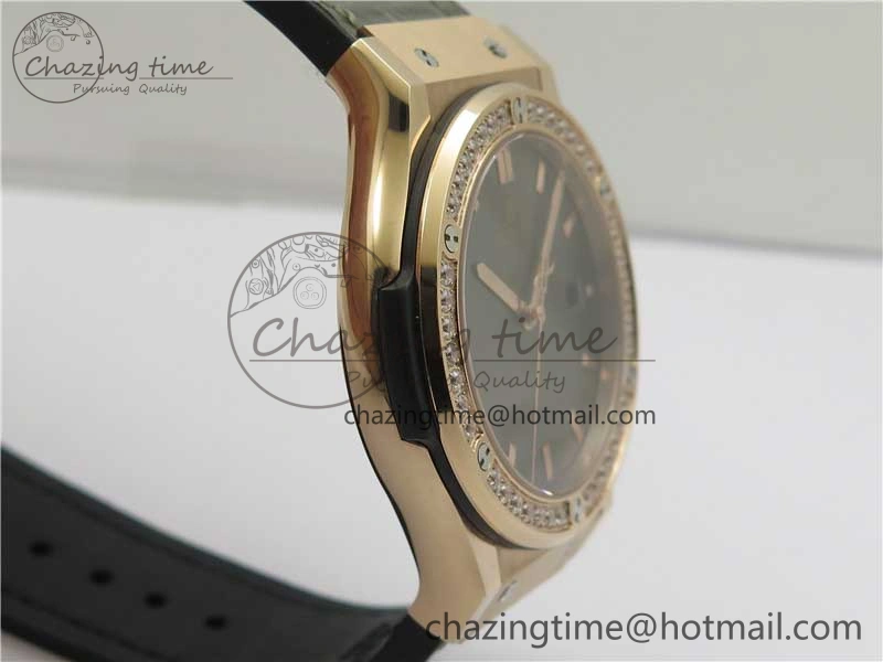 Classic Fusion 42mm RG Paved Diamonds Bezel B50F Gray Dial On Gummy Strap A2892