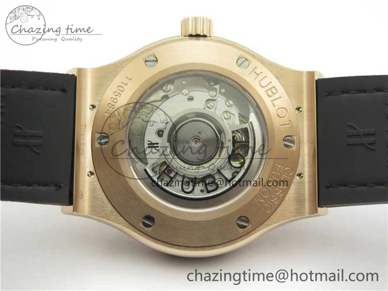 Classic Fusion 42mm RG Paved Diamonds Case Bezel B50F Black Dial On Gummy Strap A2892