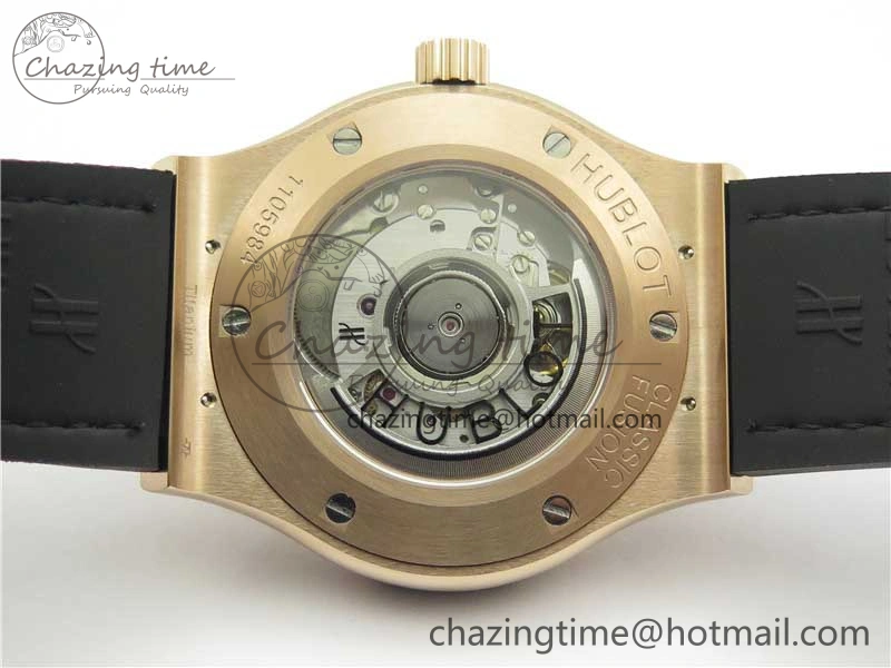 Classic Fusion 42mm RG Paved Diamonds Case Bezel B50F Black Dial On Gummy Strap A2892