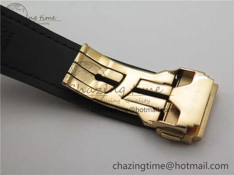 Classic Fusion 42mm RG Paved Diamonds Case Bezel B50F Black Dial On Gummy Strap A2892