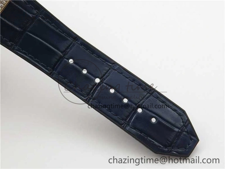 Classic Fusion 42mm RG Paved Diamonds Case Bezel B50F Blue Dial On Gummy Strap A2892