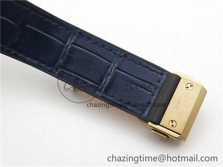 Classic Fusion 42mm RG Paved Diamonds Case Bezel B50F Blue Dial On Gummy Strap A2892