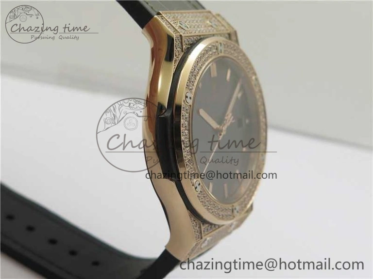 Classic Fusion 42mm RG Paved Diamonds Case Bezel B50F Gray Dial On Gummy Strap A2892