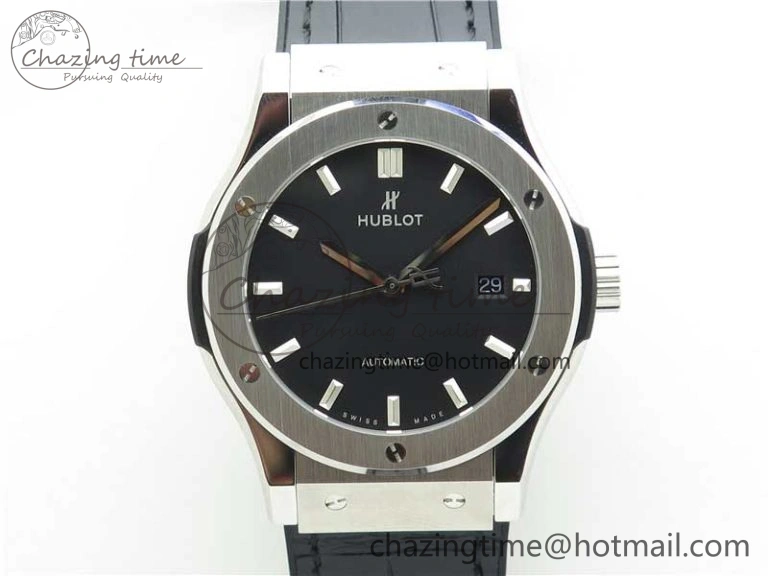 Classic Fusion 42mm SS B50 Black Dial On Black Gummy Strap A2892