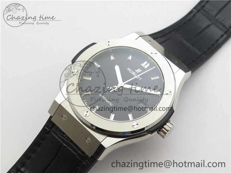 Classic Fusion 42mm SS B50 Black Dial On Black Gummy Strap A2892