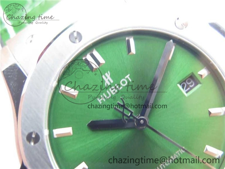 Classic Fusion 42mm SS B50 Green Dial On Green Gummy Strap A2892