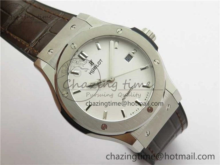 Classic Fusion 42mm SS B50 White Dial On Brown Gummy Strap A2892