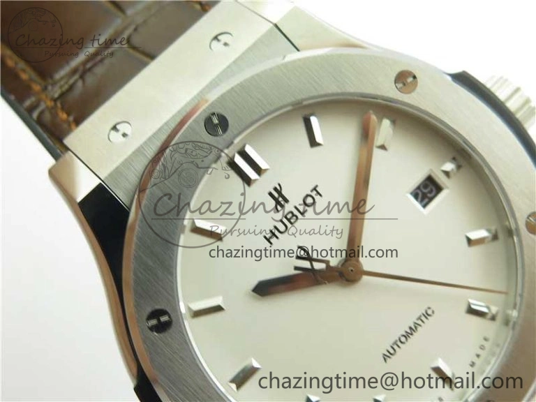Classic Fusion 42mm SS B50 White Dial On Brown Gummy Strap A2892
